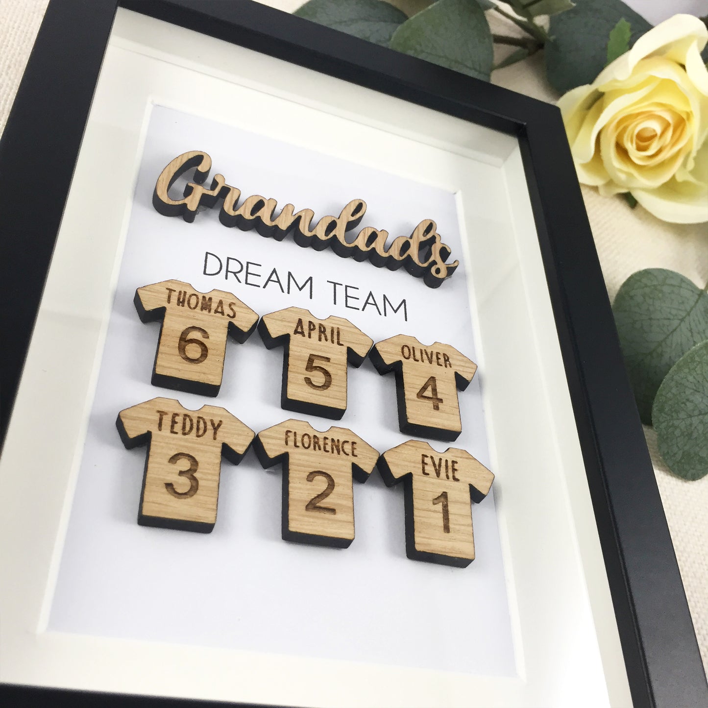 Personalised Grandad's Dream Team Football Family Box Frame Fathers Day Birthday Grandfather  - Add your family names