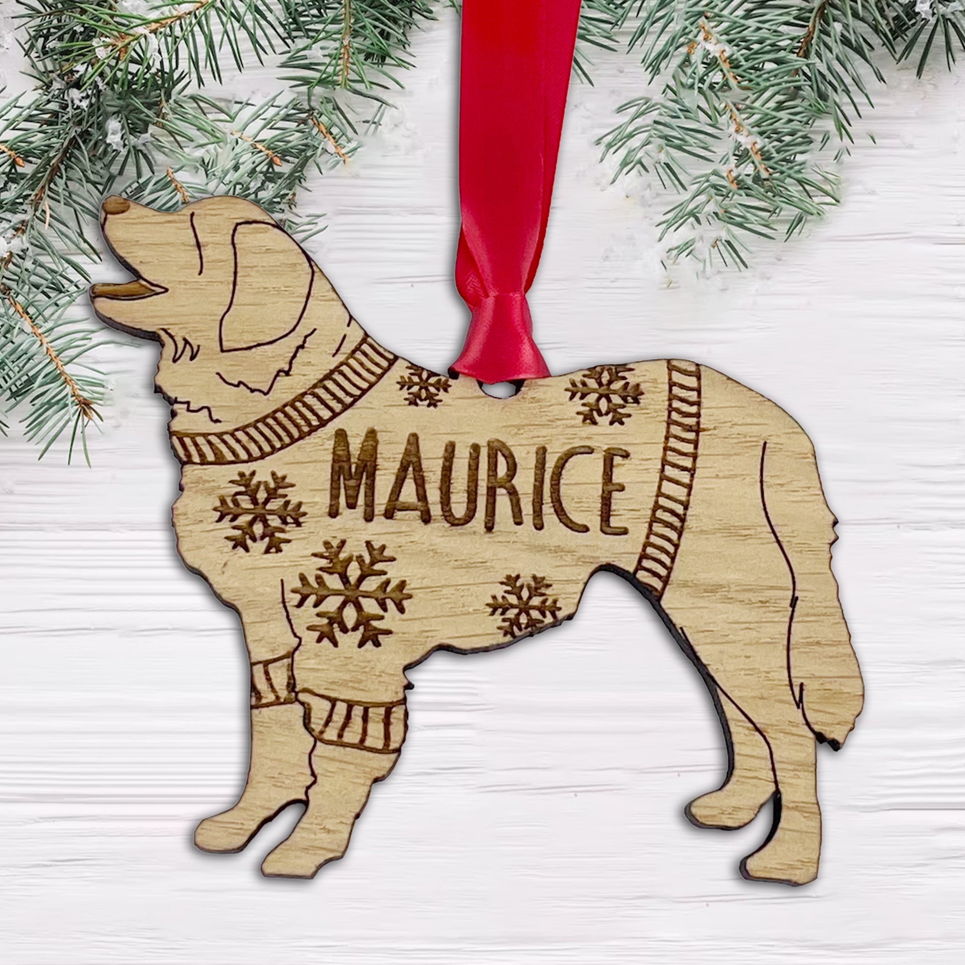 Personalised Leonberger Bauble Jumper Dog Bauble - Oak Veneer Wood - Add any name