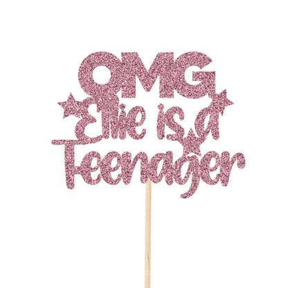 Personalised OMG Teenager Hot Pink Cake Topper Glitter Card Double Digits You're a Teenager 13th 13 Party Decorations