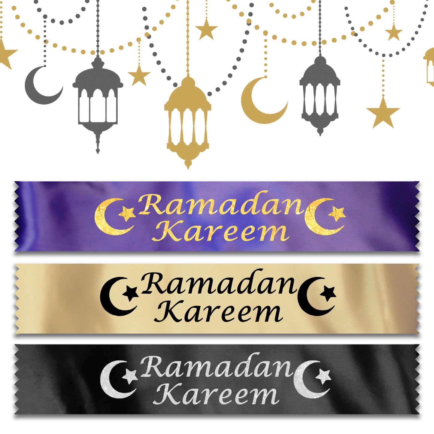 Ramadan Kareem Banner | Eid Decoration | Satin Ribbon Islamic Decor | Eid Ramadan Home Banner | Moon Star