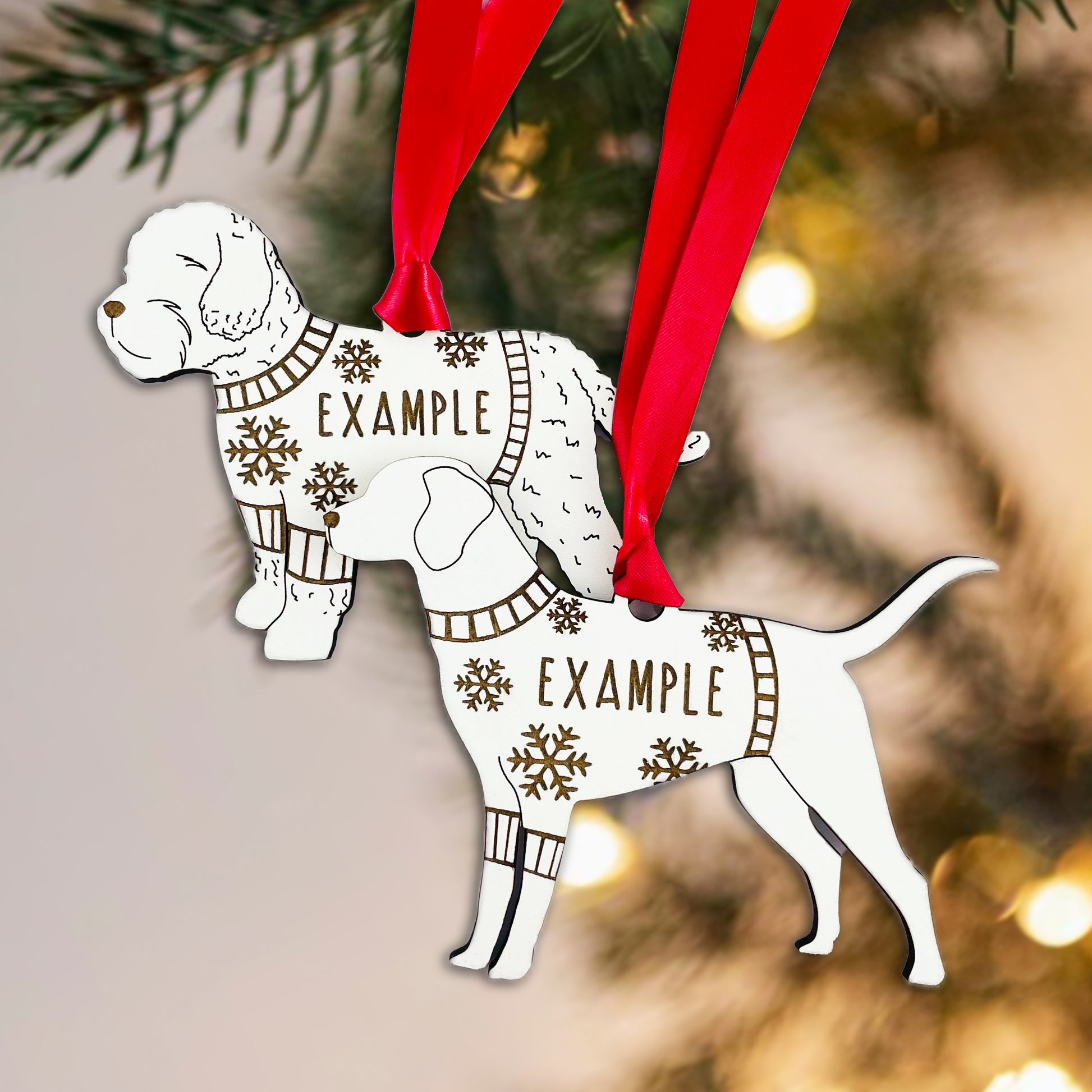 Personalised Airedale Terrier Bauble Jumper Dog Bauble - Oak Veneer Wood - Add any name