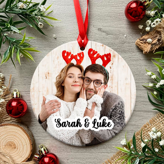 Personalised Photo Couple Best Friends Friend Boyfriend Girlfriend Family Customised Text Christmas Tree Bauble Decoration Hanging Ornament