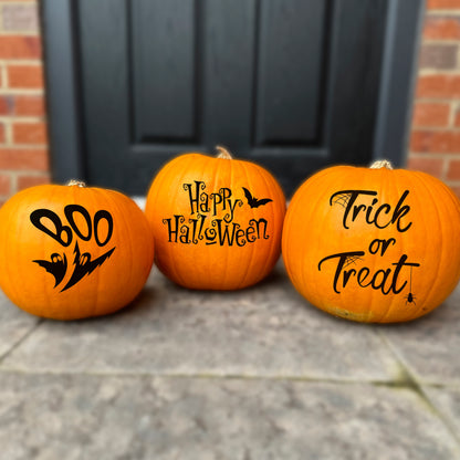3 Pack Pumpkin Halloween Vinyl Stickers - Boo, Trick or Treat, Happy Halloween