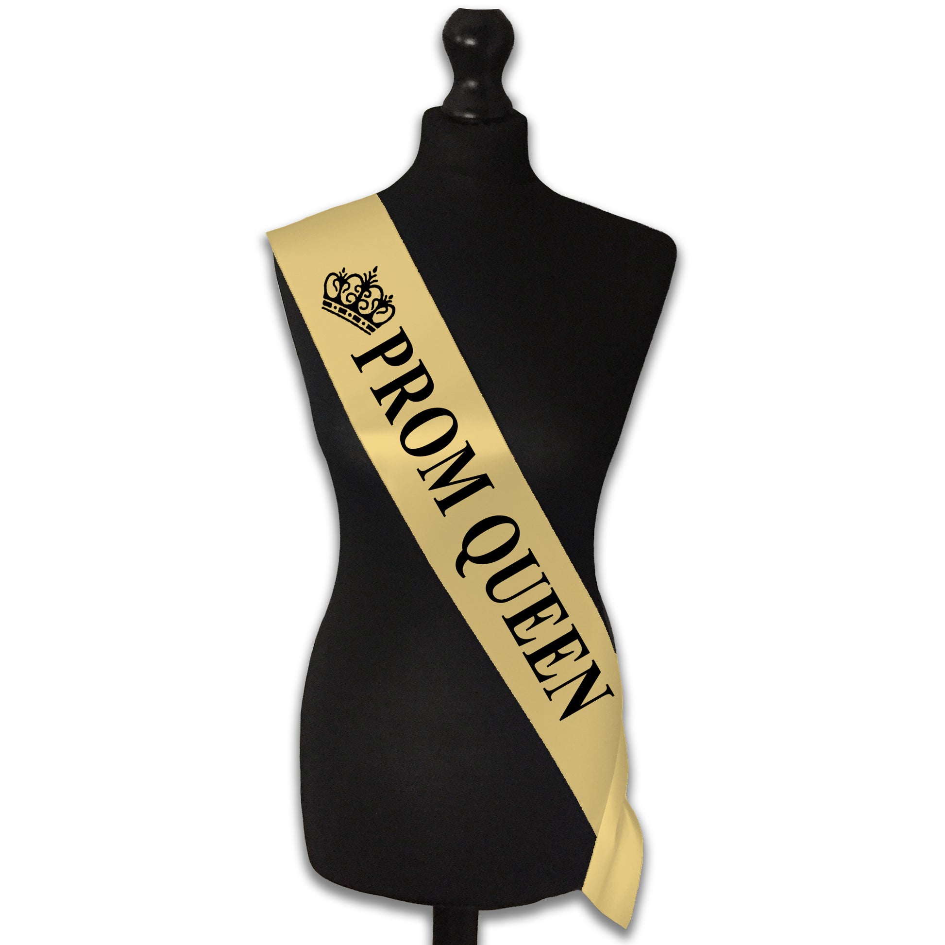 Prom King Black with Gold Text & Prom Queen Gold with Black Text Sashes 