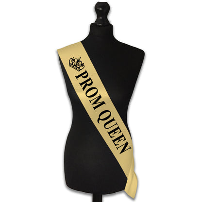 Prom King Black with Gold Text & Prom Queen Gold with Black Text Sashes 