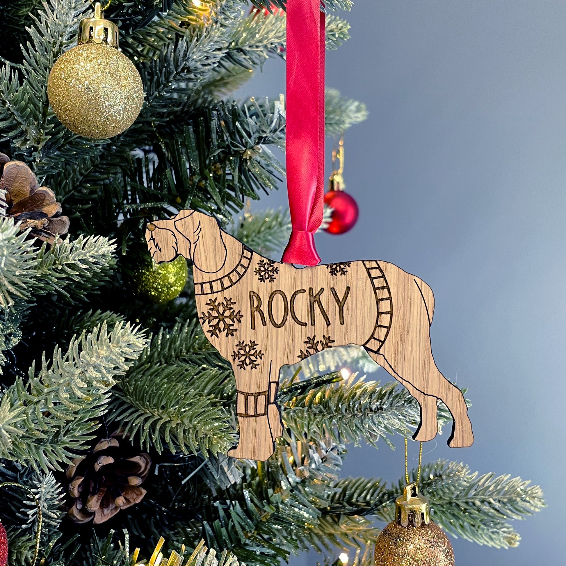 Personalised Italian Spinone Bauble Jumper Dog Bauble Oak Veneer
