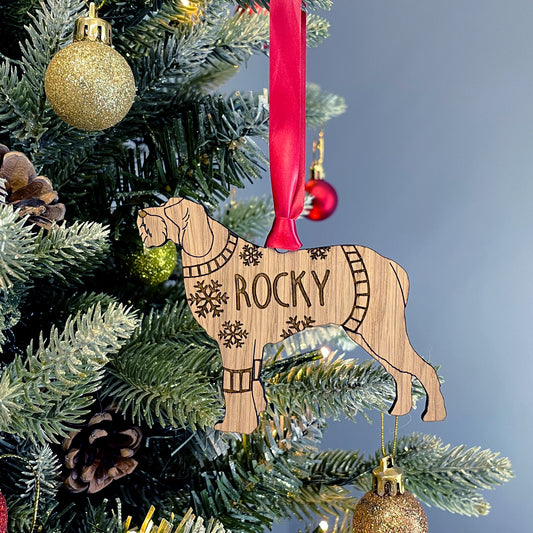 Personalised Italian Spinone Bauble Jumper Dog Bauble - Oak Veneer Wood - Add any name