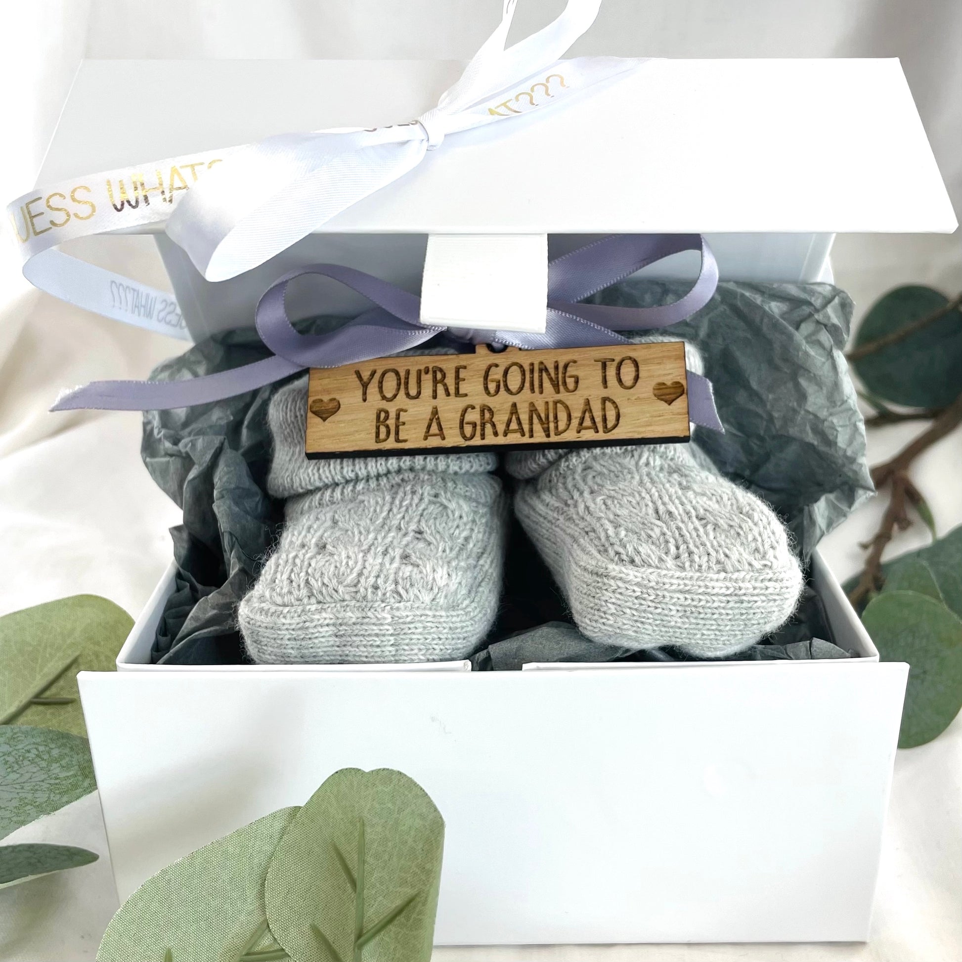 Guess What' Booties - Grey & Gift Boxed - "You're Going to Be..." - A Grandad