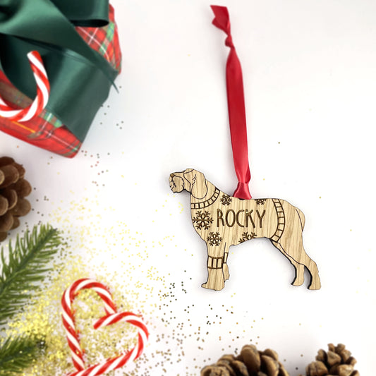 Personalised Italian Spinone Bauble Jumper Dog Bauble - Oak Veneer Wood - Add any name