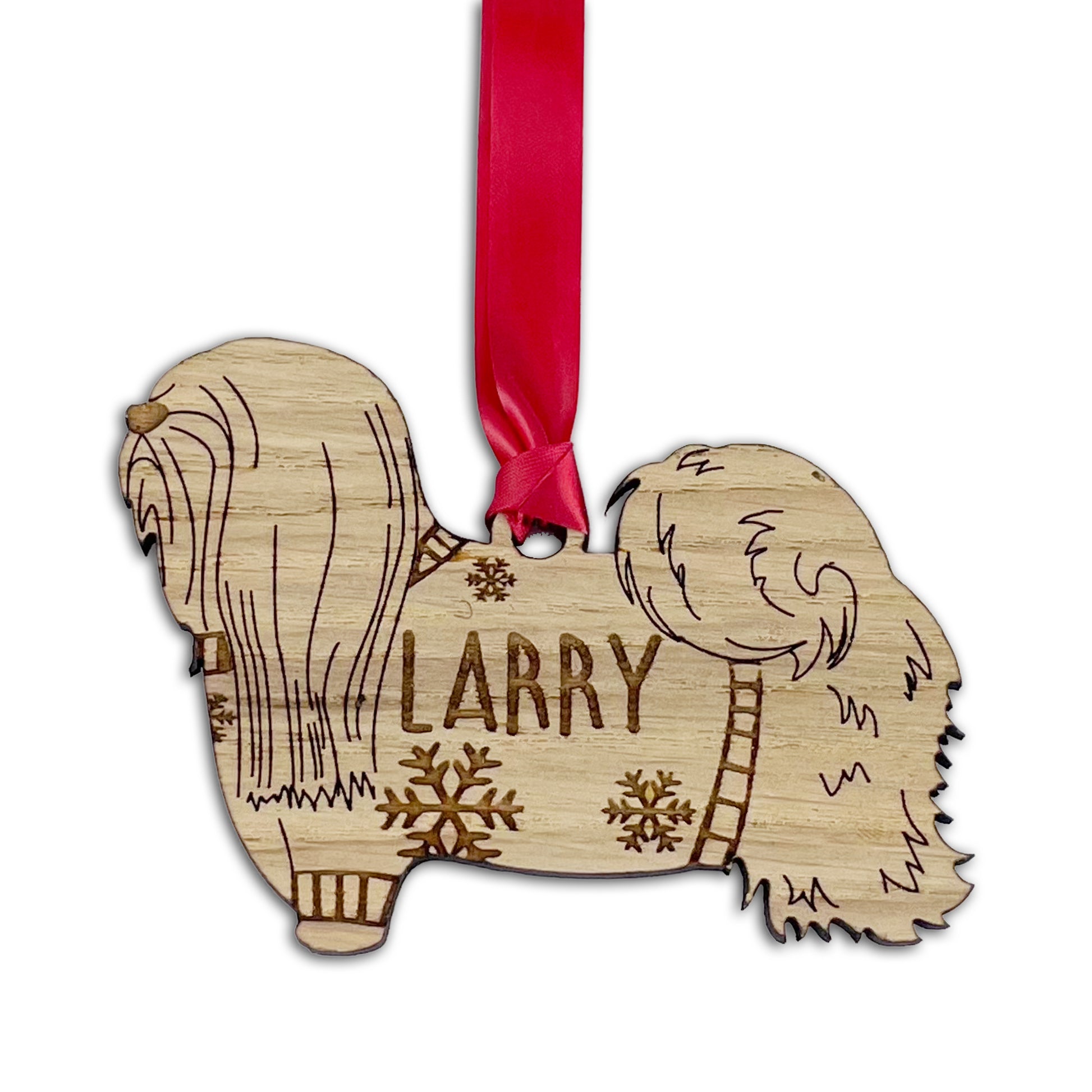 Personalised Lhasa Apso Bauble Jumper Dog Bauble - Oak Veneer Wood - Add any name