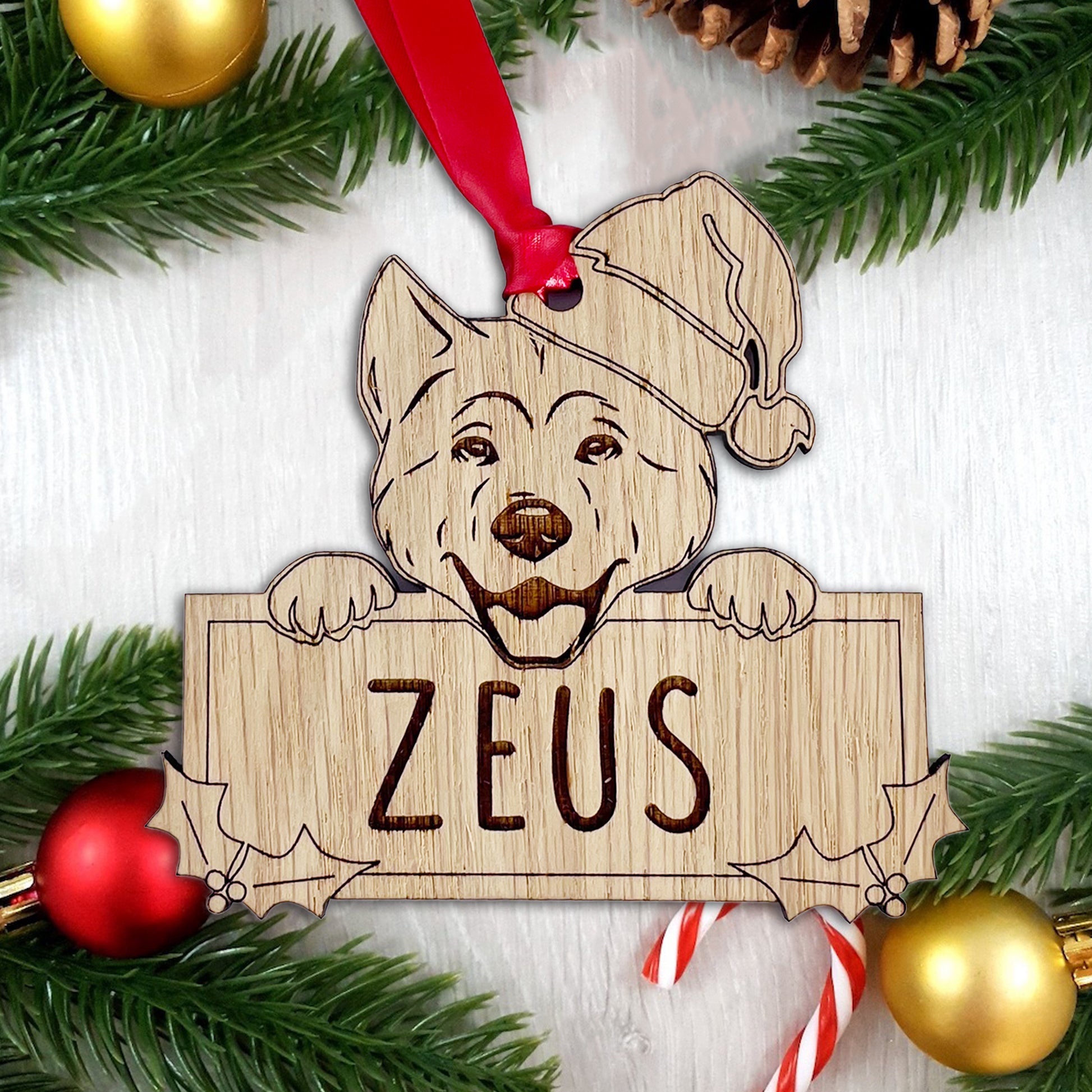 Personalised Akita Dog Bauble - Peeking Design