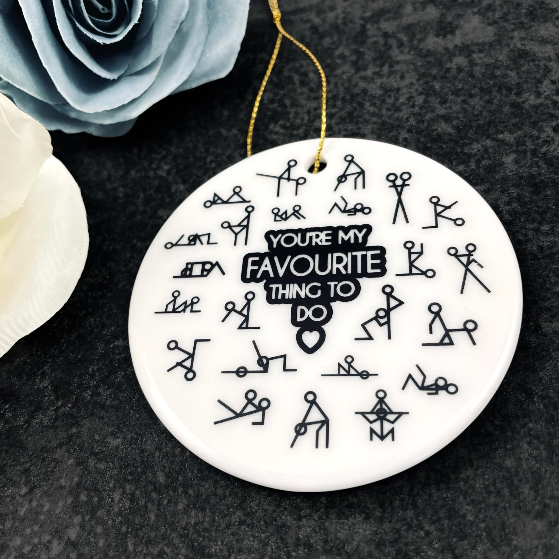 Stick Figure Couple Gift 'You're My Favourite Thing To Do' Ceramic Bauble - Valentines, Birthday, Anniversary, Christmas Gift