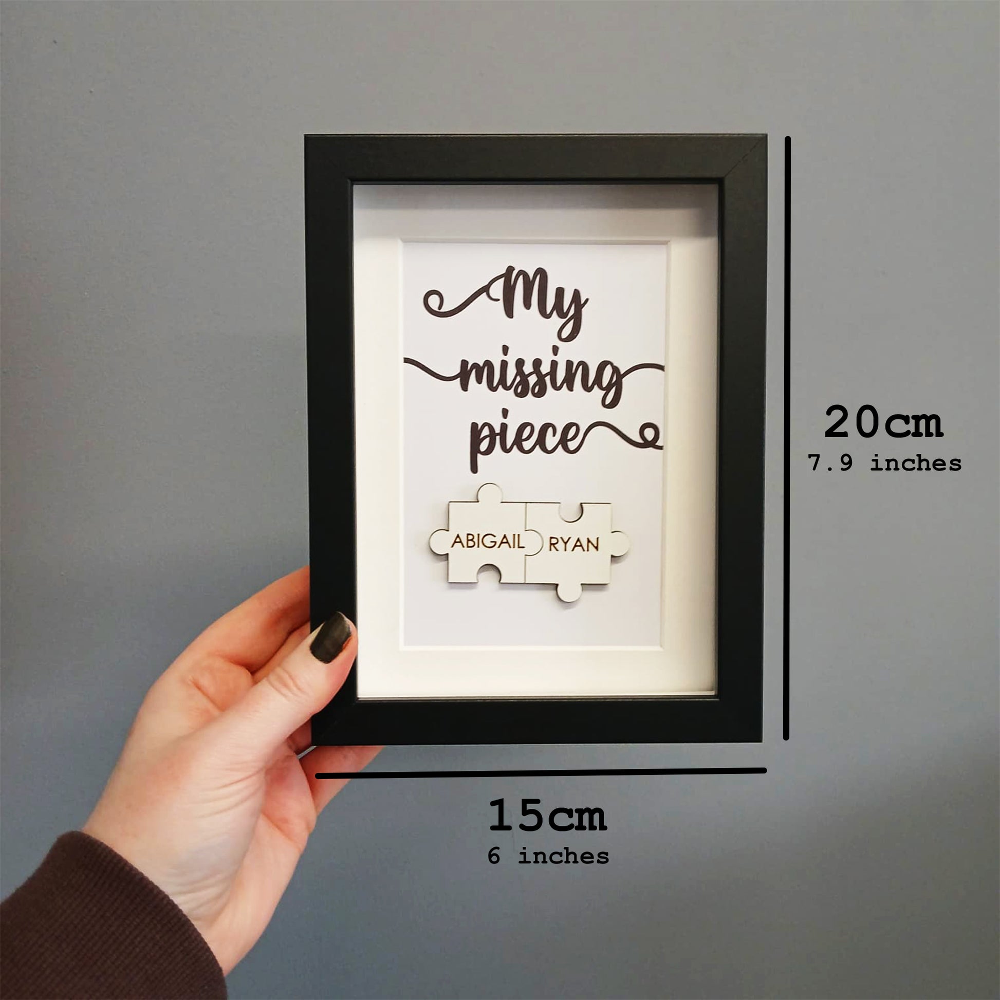 Personalised Wooden 'My Missing Piece' Valentine's Day Puzzle Pieces Couple Box Frame - Add your names - Anniversary or Birthday Gift