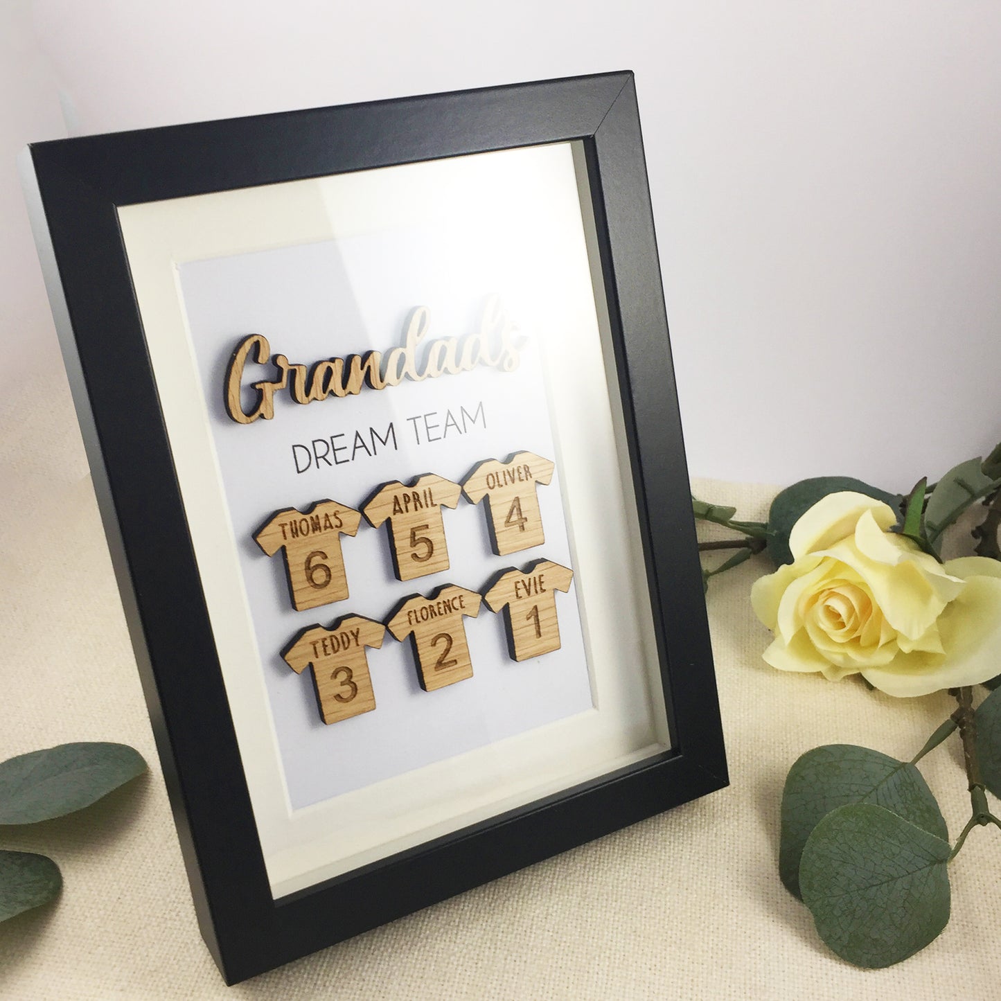 Personalised Grandad's Dream Team Football Family Box Frame Fathers Day Birthday Grandfather  - Add your family names