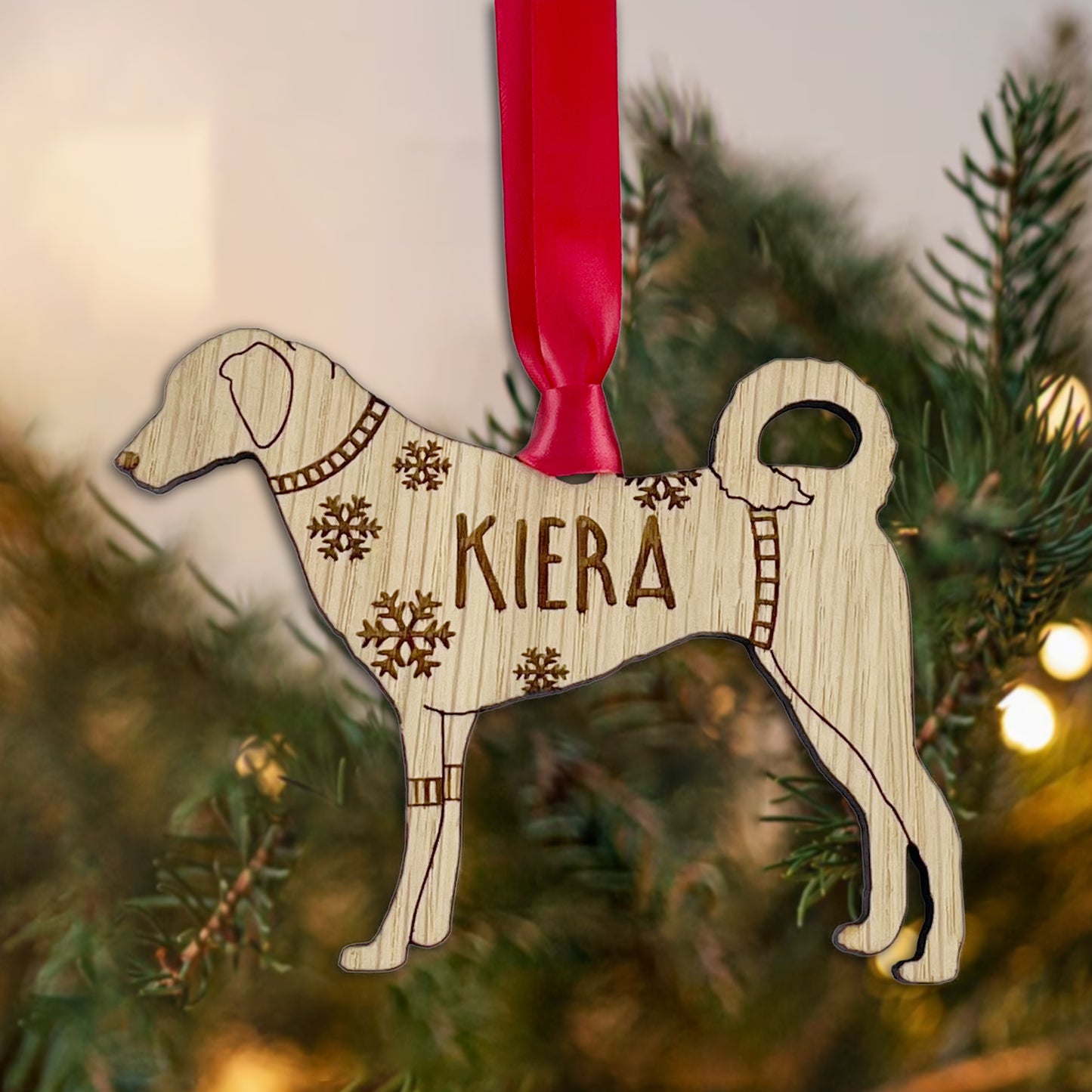 Personalised Kangal Bauble Jumper Dog Bauble - Oak Veneer Wood - Add any name