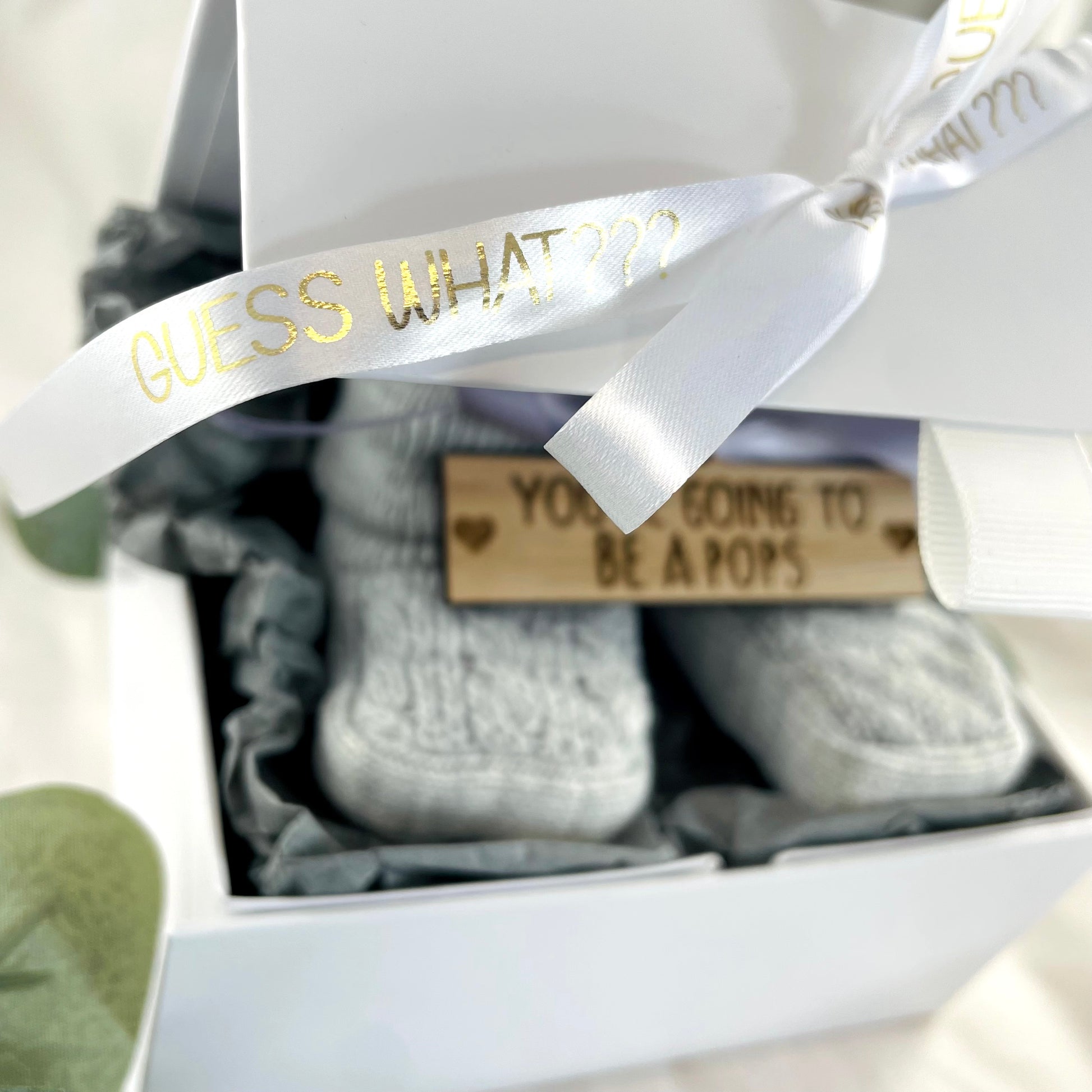 Guess What' Booties - Grey & Gift Boxed - "You're Going to Be..." - A Pops