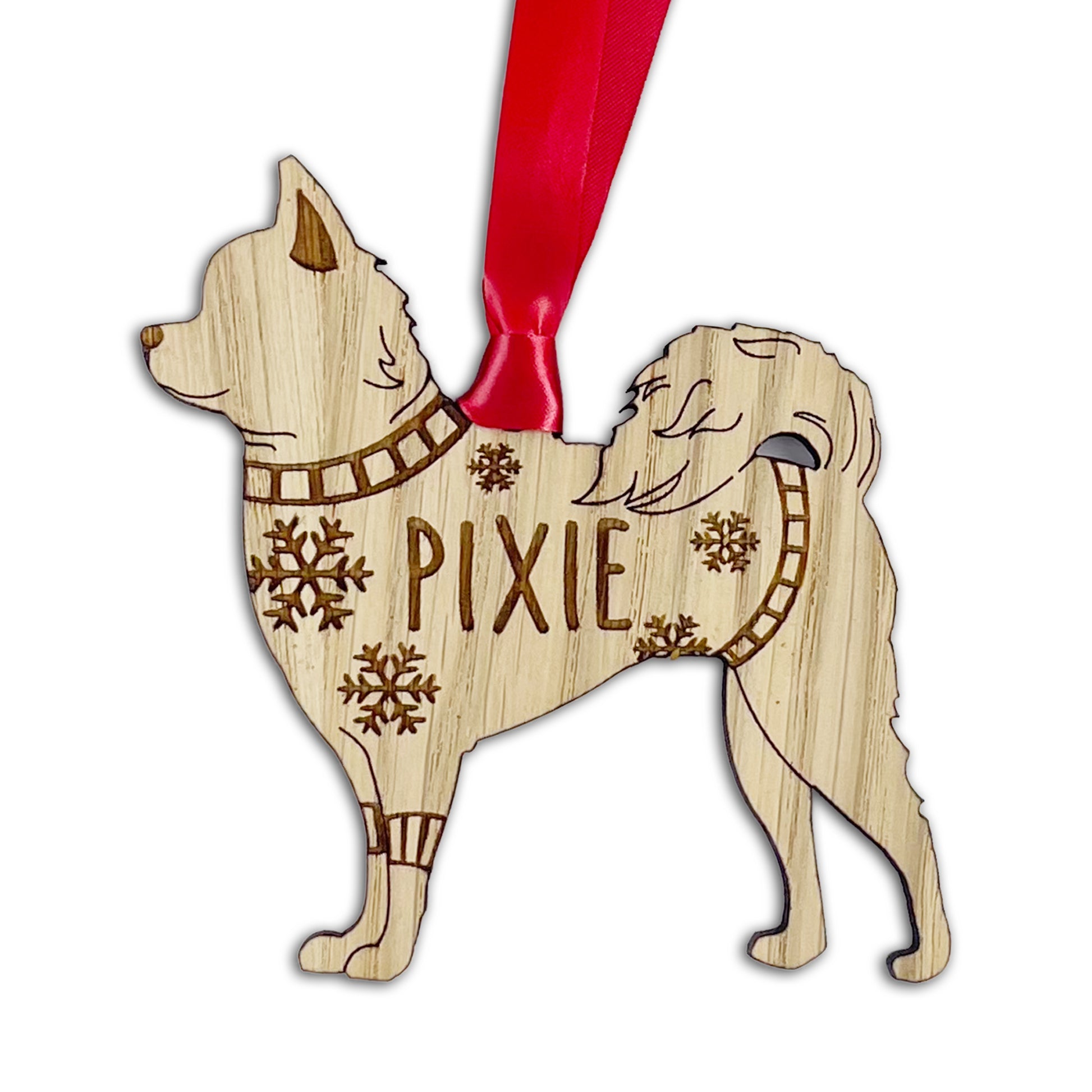 Personalised Chihuahua Bauble Jumper Dog Bauble - Oak Veneer Wood - Add any name