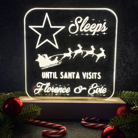 Personalised ?? Sleeps Until Christmas Light Box Christmas Lamp - Warm White - Add your names!