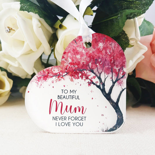 To My Beautiful Mum Hanging Decoration, Cherry Blossom Acrylic Mum Gift, Mother’s Day Keepsake Ornament, Pink Floral Mum Present