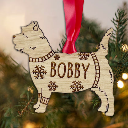 Personalised Cairn Terrier Bauble Jumper Dog Bauble - Oak Veneer Wood - Add any name
