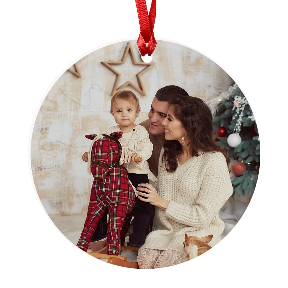 Personalised Christmas Bauble with Full Photo – Round Acrylic Tree Ornament Printed with Your Picture or Photo Hanging Decoration