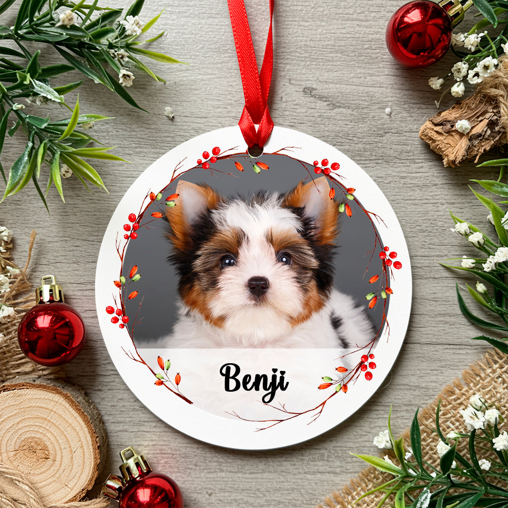 Personalised Printed Christmas Holly Wreath Photo Pet Cat Dog Animal Baby Christmas Tree Bauble Xmas Decoration Holiday Wreath