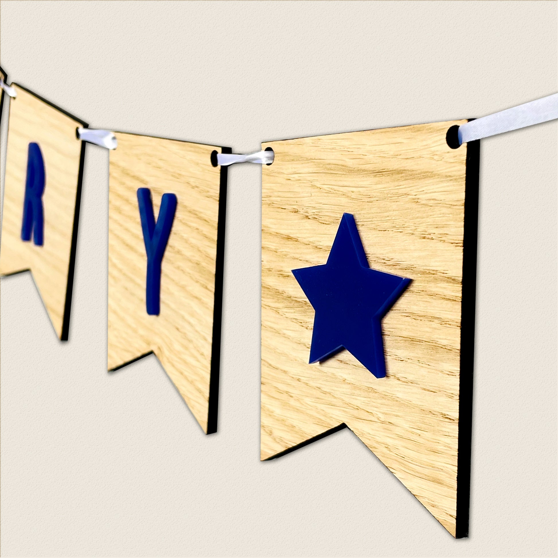 Personalised Oak Wood Name Bunting with Stars - Nursery or Child's Room Decor - Add any Name!