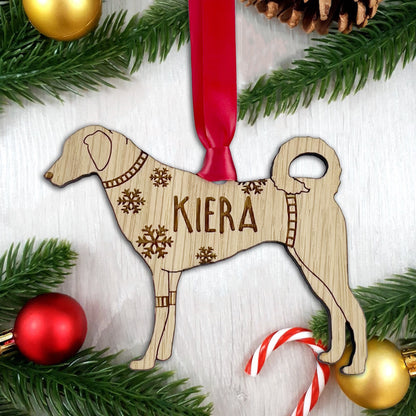 Personalised Kangal Bauble Jumper Dog Bauble - Oak Veneer Wood - Add any name