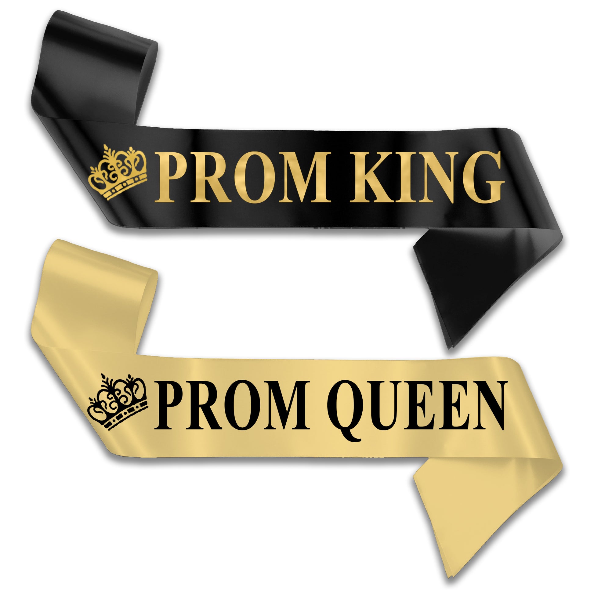 Prom King Black with Gold Text & Prom Queen Gold with Black Text Sashes 