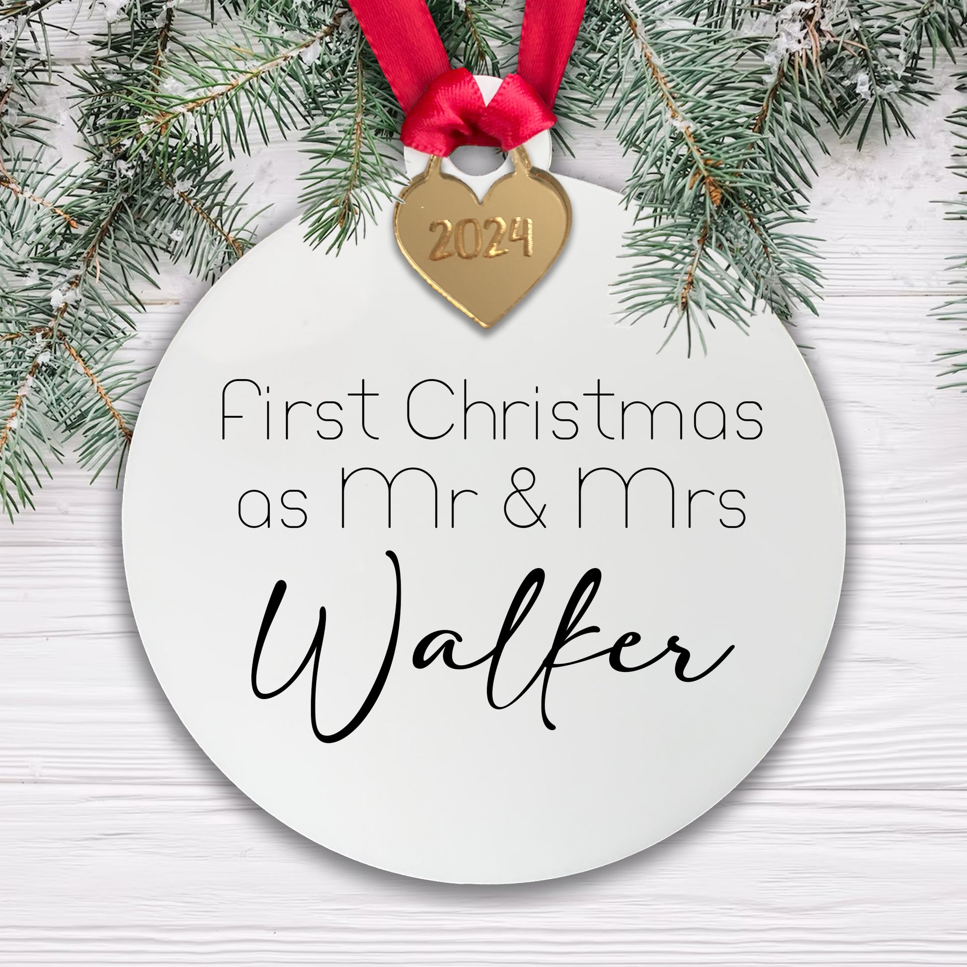 Personalised First Christmas as Mr & Mrs - Mr Mr - Mrs Mrs Tree Decoration Bauble | Acrylic | Gift Boxed
