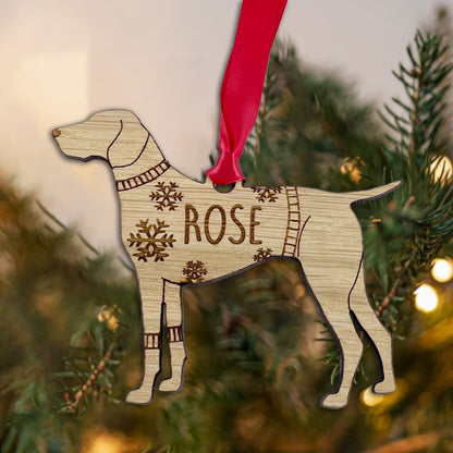 Personalised Pointer Bauble Jumper Dog Bauble - Oak Veneer Wood - Add any name