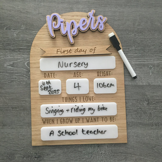 Personalised First Day of School Sign | Last Day of Nursery | Reusable Back To School Photo Prop