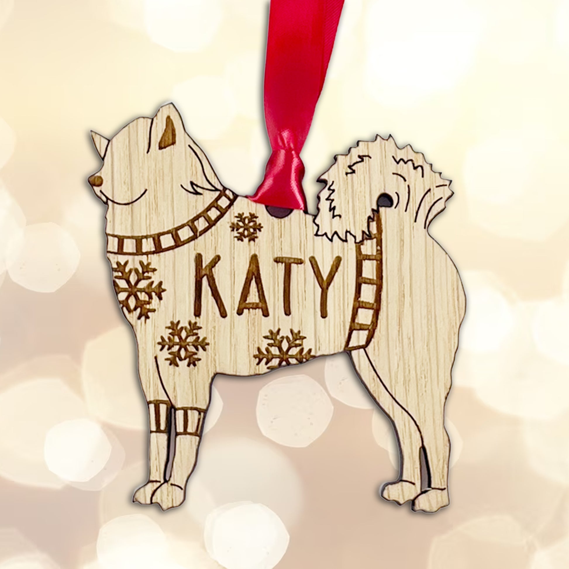 Personalised Eurasier Bauble Jumper Dog Bauble - Oak Veneer Wood - Add any name