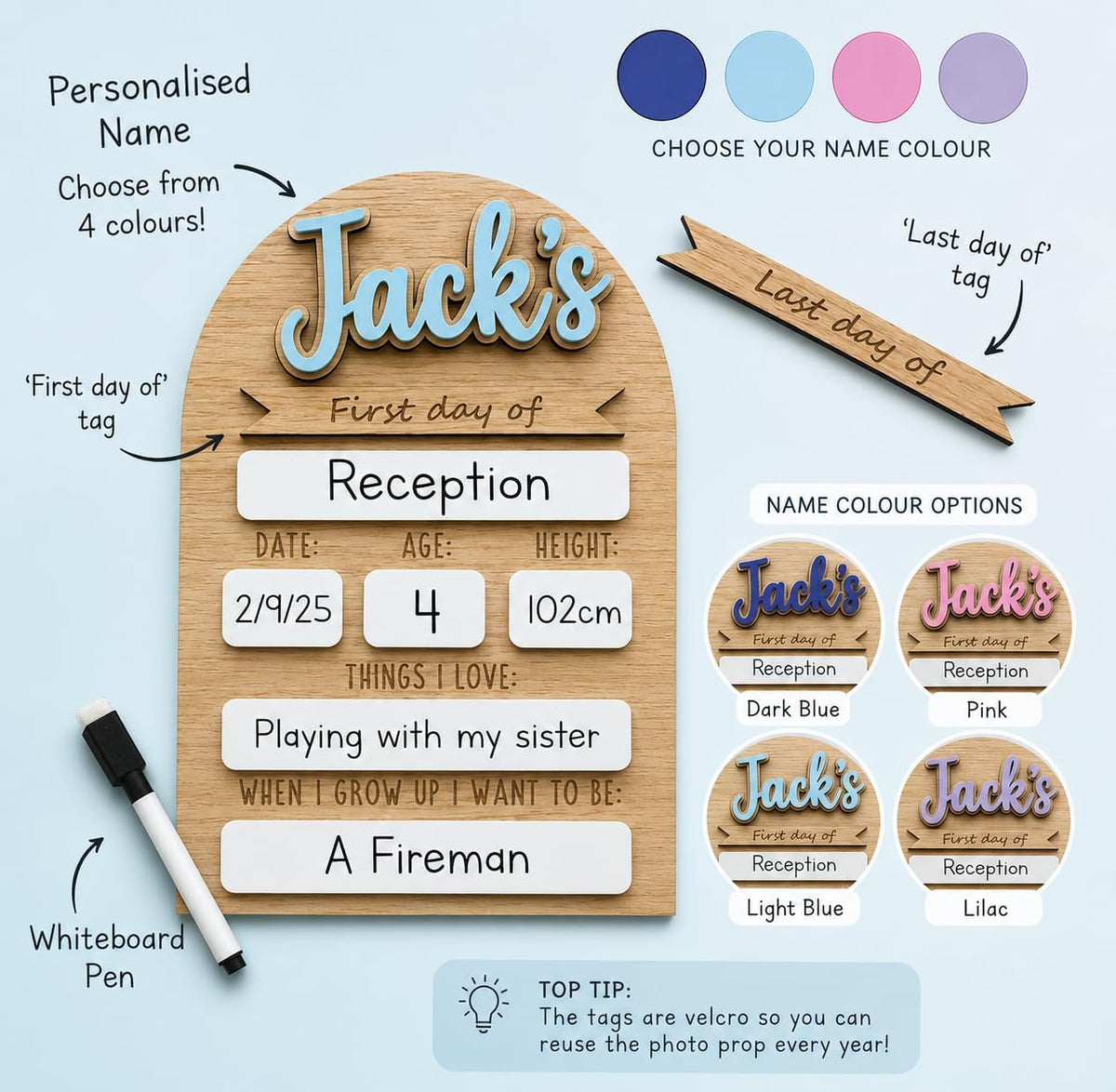Personalised First Day of School Sign | Last Day of Nursery | Reusable Back To School Photo Prop