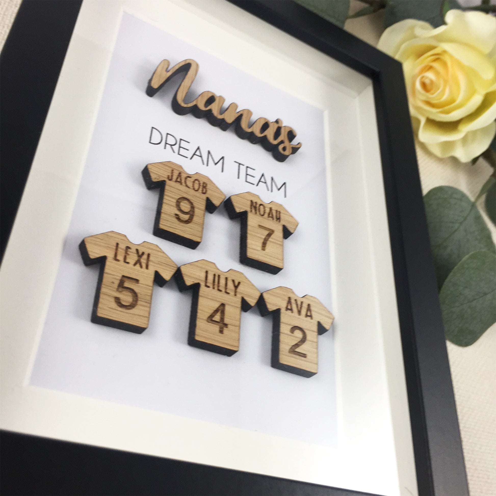 Personalised Nana's Dream Team Football Family Box Frame Mothers Day Birthday Grandfather  - Add your family names