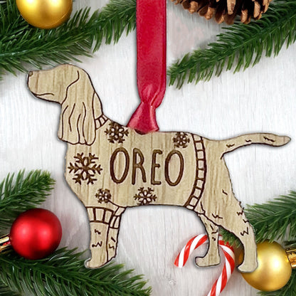 Personalised Springer Spaniel Bauble Jumper Dog Bauble - Oak Veneer Wood - Add any name