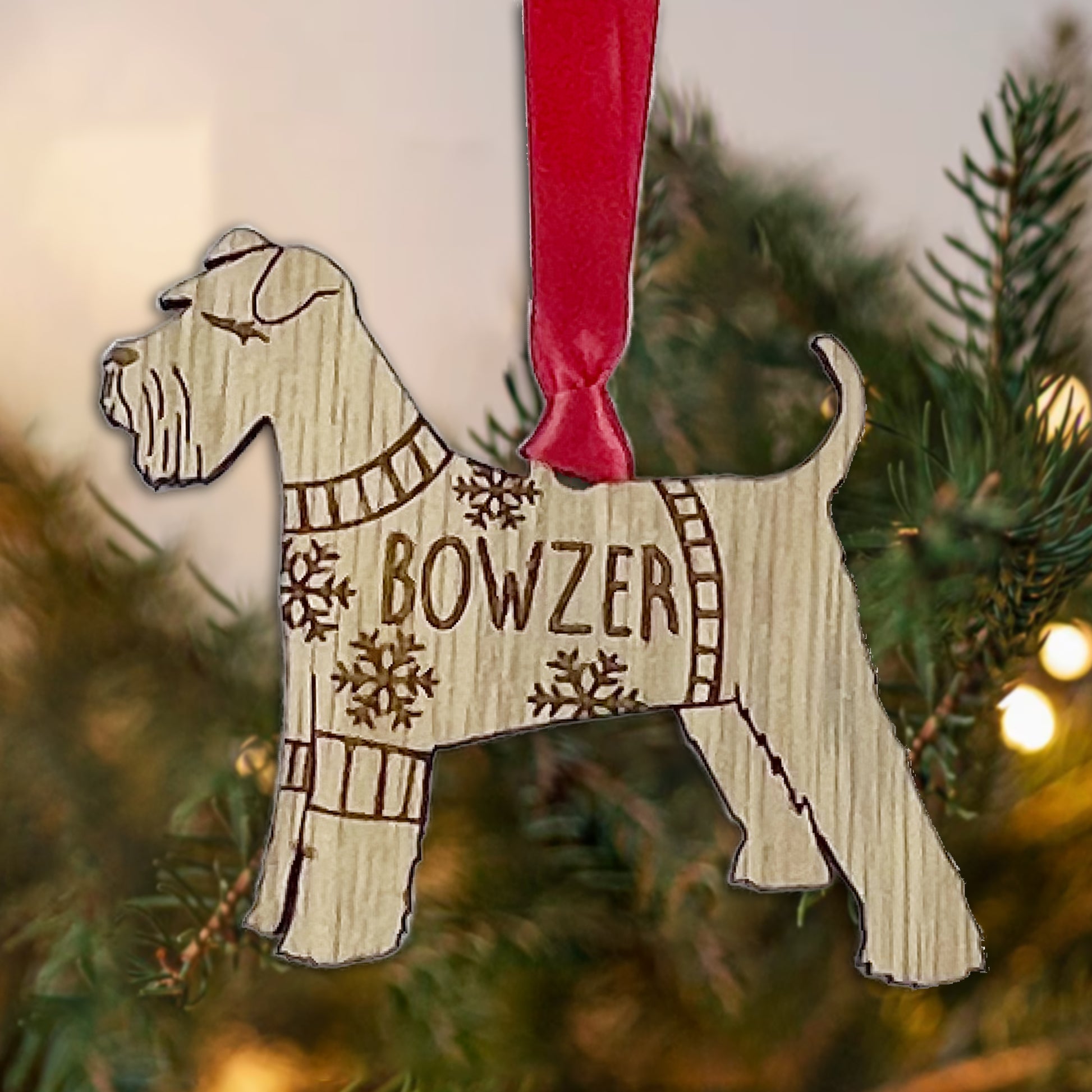 Personalised Schnauzer Bauble Jumper Dog Bauble - Oak Veneer Wood - Add any name