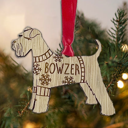 Personalised Schnauzer Bauble Jumper Dog Bauble - Oak Veneer Wood - Add any name