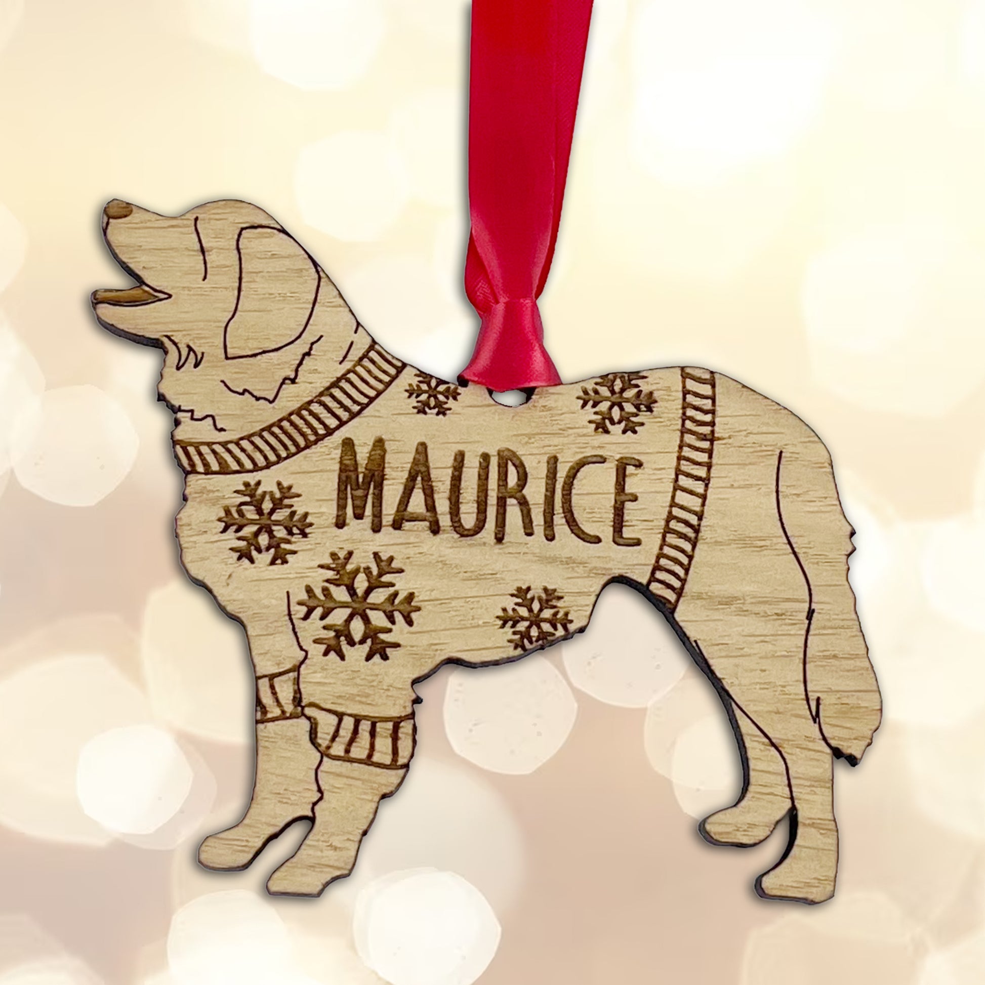 Personalised Leonberger Bauble Jumper Dog Bauble - Oak Veneer Wood - Add any name