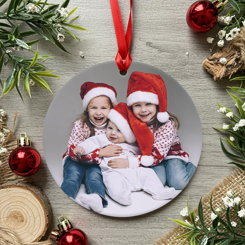 Personalised Christmas Bauble with Full Photo – Round Acrylic Tree Ornament Printed with Your Picture or Photo Hanging Decoration