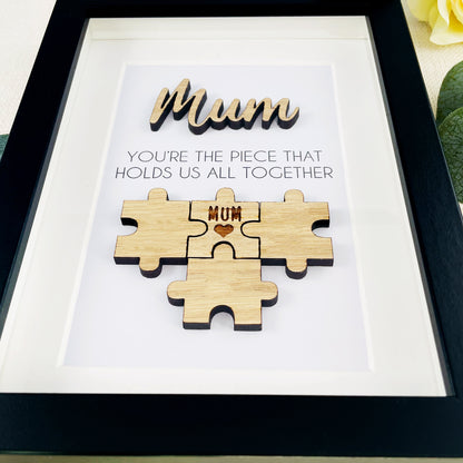 Mum 'You're the Piece That Holds Us Together' Wooden Mothers Day Puzzle Pieces Family Box Frame
