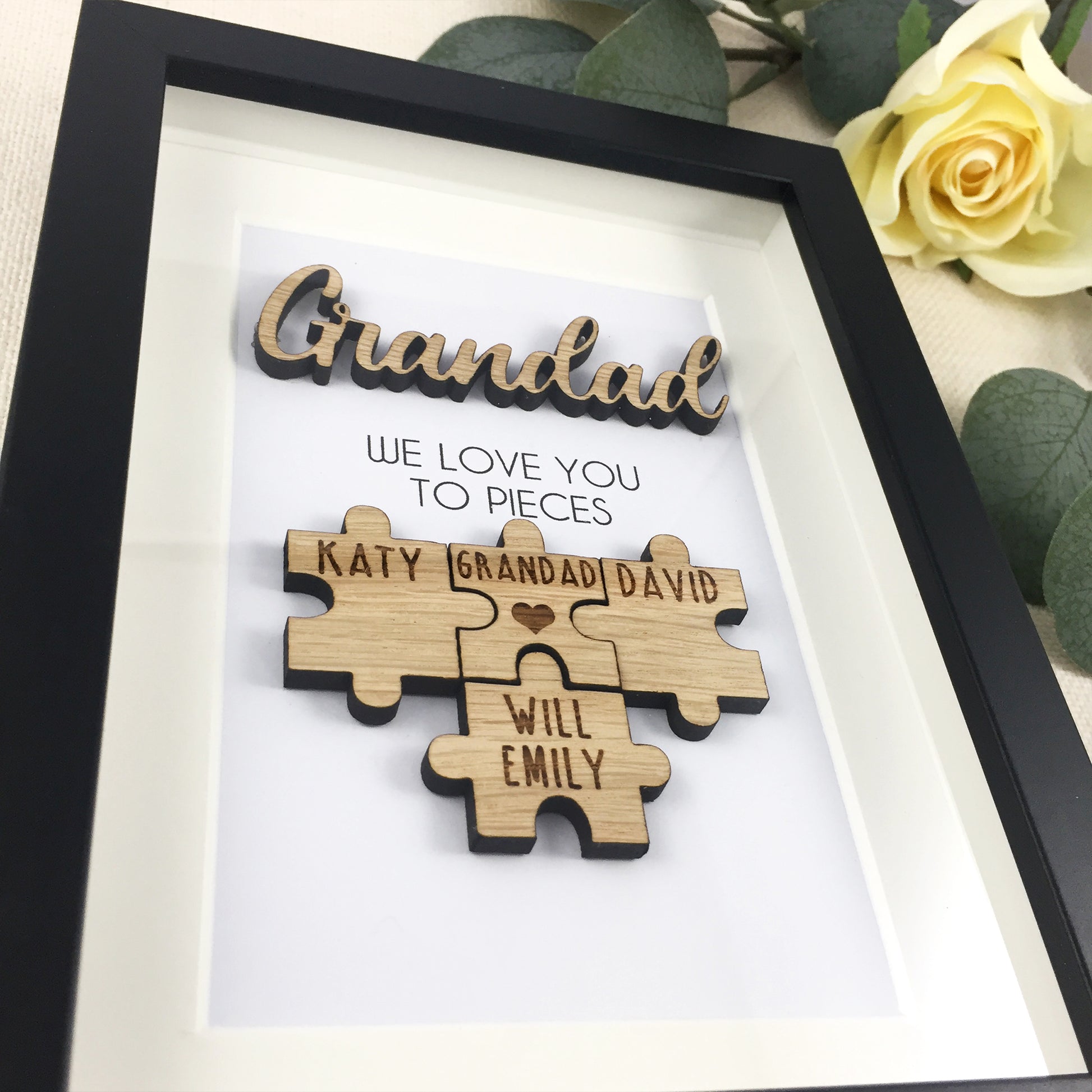 Personalised Grandad 'We Love You To Pieces' Wooden Fathers Day Christmas Birthday Puzzle Pieces Family Box Frame Add your family names