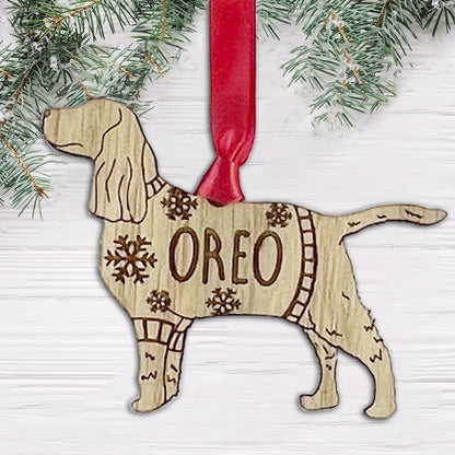 Personalised Springer Spaniel Bauble Jumper Dog Bauble - Oak Veneer Wood - Add any name