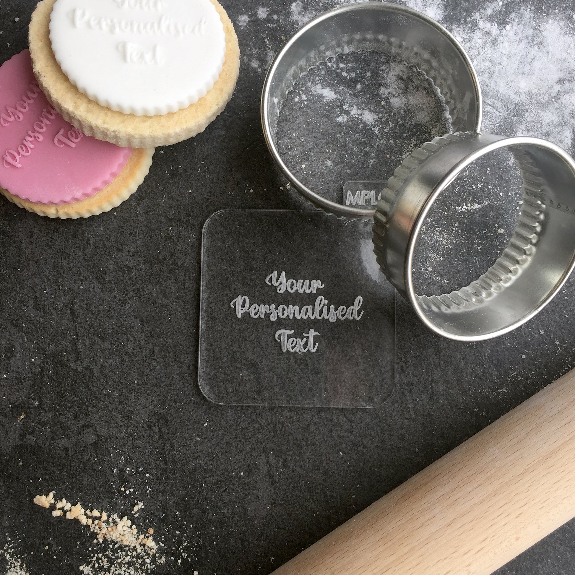 Personalised Your Text Here Happy Birthday Baby Shower Hen Party Icing Embosser Stamp Fondant for Biscuits Cookies Cupcake Topper Stencil