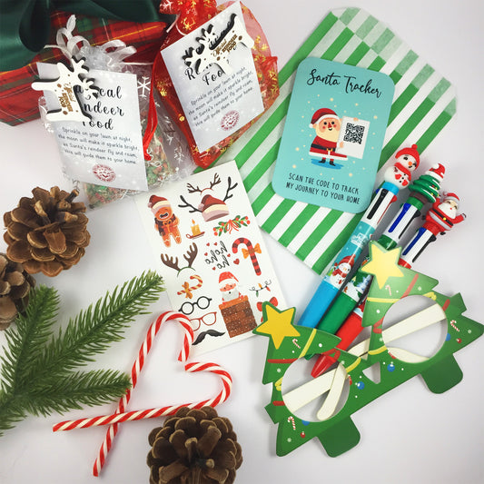 Christmas Eve Activity Pack - Reindeer Food, Santa Tracker, Pen, Tattoos, Glasses Xmas for Kids