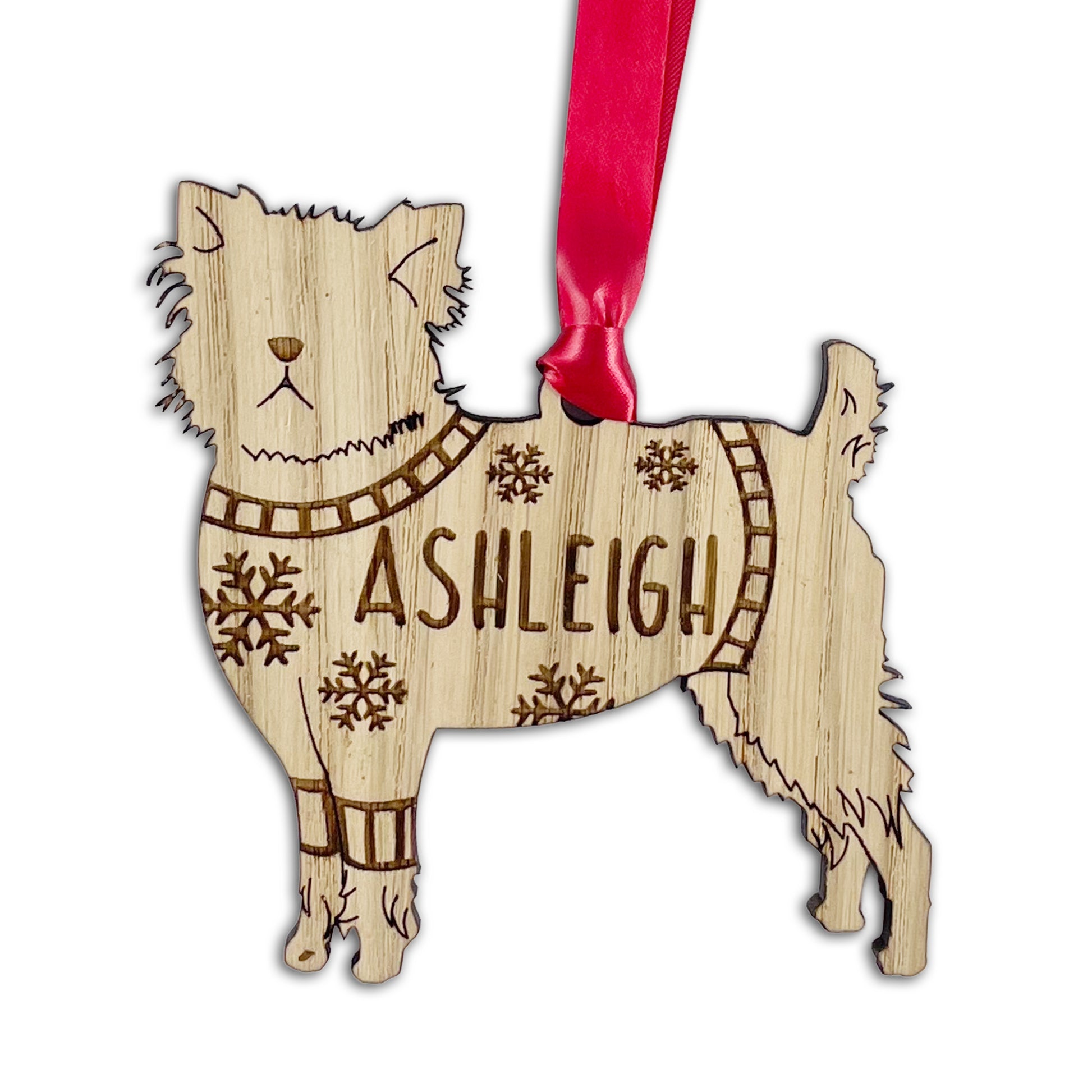 Personalised Affenpinscher Bauble Jumper Dog Bauble - Oak Veneer Wood - Add any name