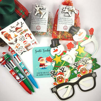Christmas Eve Activity Pack - Reindeer Food, Santa Tracker, Pen, Tattoos, Glasses Xmas for Kids