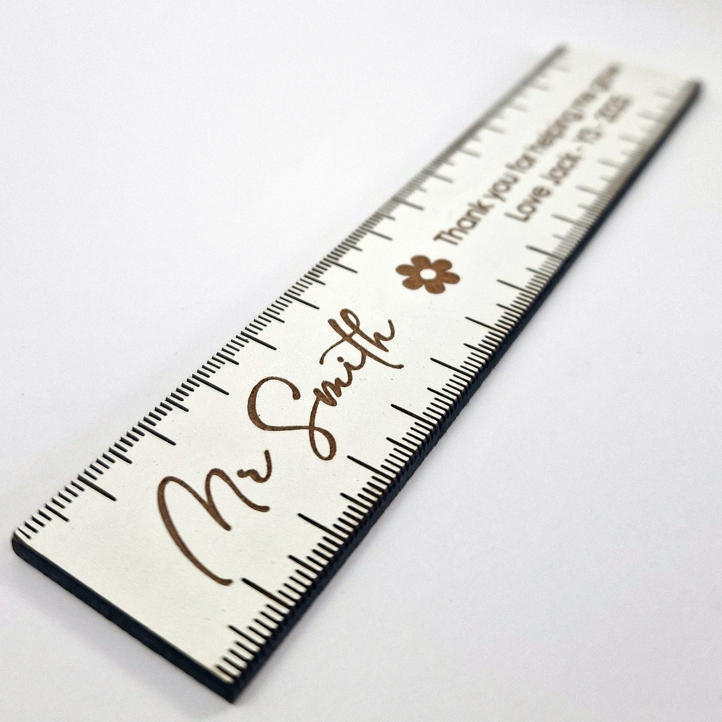 Personalised Wooden Teacher 15cm Ruler – Thank You for Helping Me Grow Gift – Engraved Name, Class & Year – Sustainable Oak or White Wood