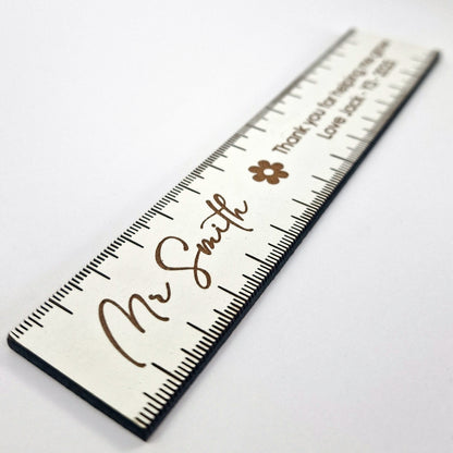 Personalised Wooden Teacher 15cm Ruler – Thank You for Helping Me Grow Gift – Engraved Name, Class & Year – Sustainable Oak or White Wood