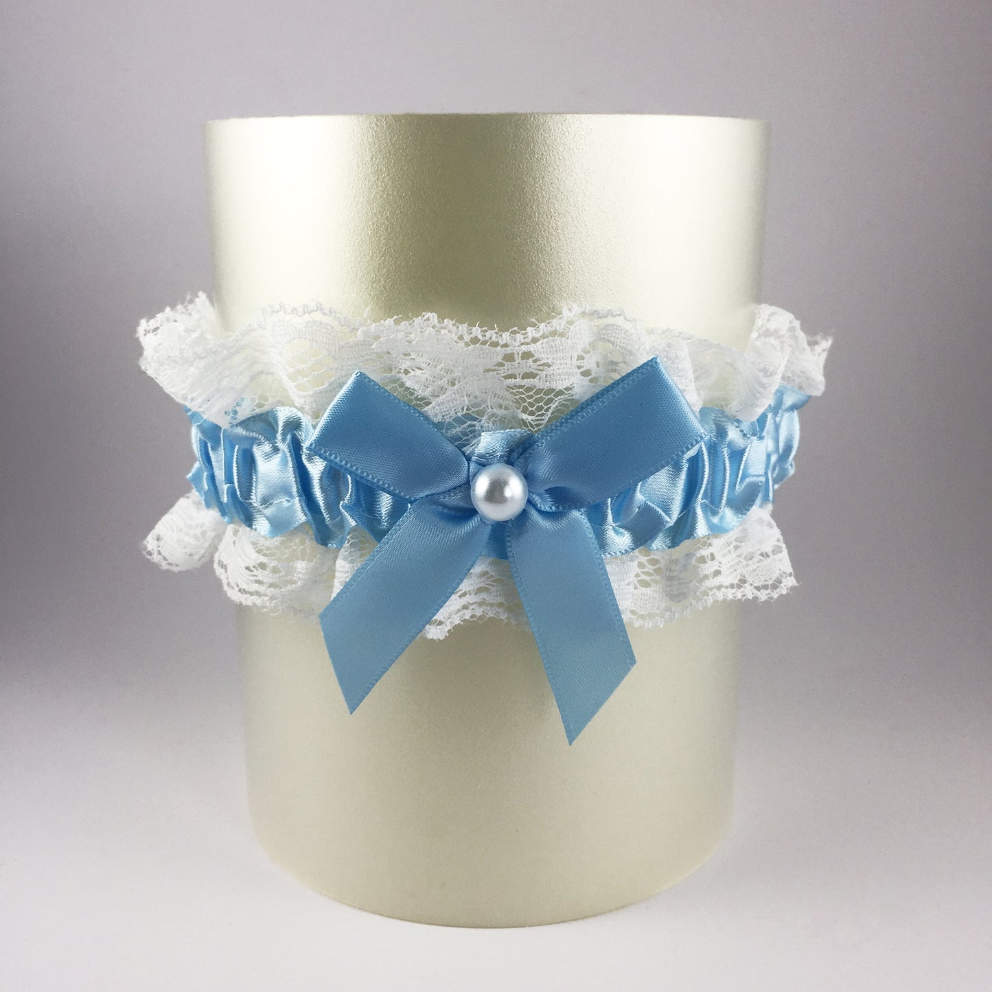 Plain White & Blue Bridal Garter - Wedding Garter Gift for the Bride to Be Something Blue Wedding Day Hen Party Engagement